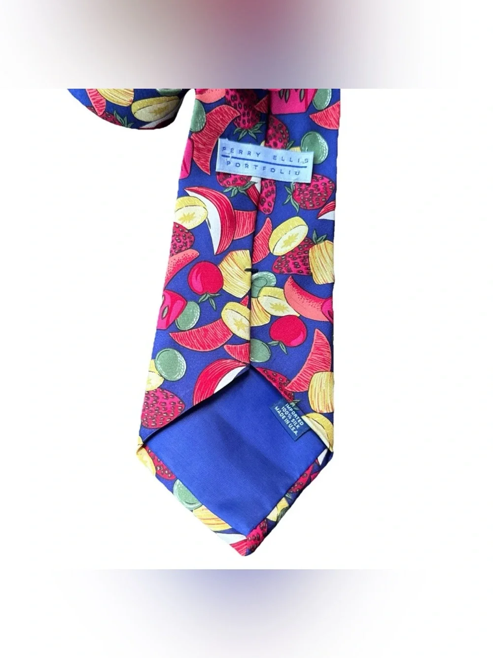 Perry Ellis Fruit Berries Apples 100% Silk Handmade‎ Men's Classic Neck Tie